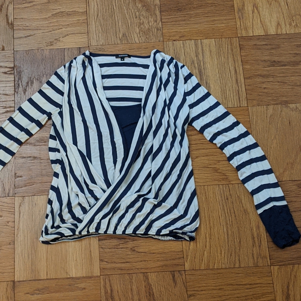 White and navy shirt